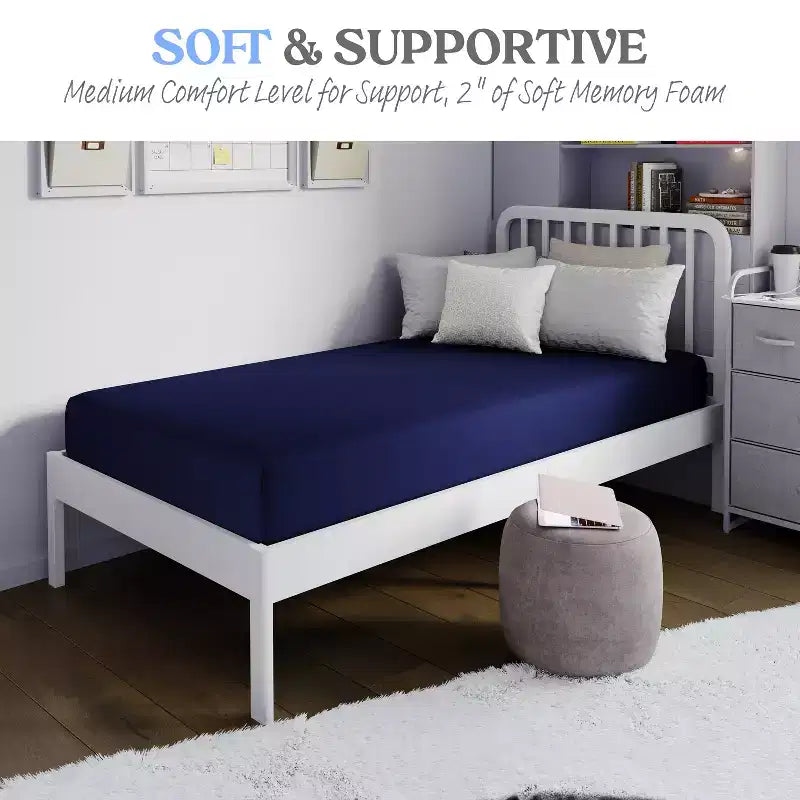 Matelas en mousse à mémoire de forme bleu résistant à l'eau avec housse à fermeture éclair