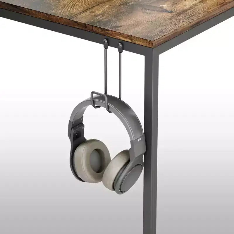Bureau réversible de 47 pouces avec étagères de rangement pour la maison ou le bureau en marron rustique