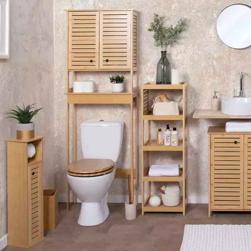 Étagère de rangement ouverte en bois à la française avec design ventilé, naturelle - Collection Trinidad