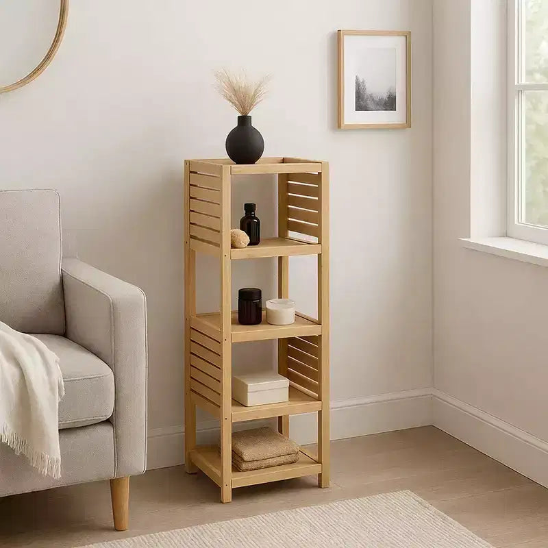 Étagère de rangement ouverte en bois à la française avec design ventilé, naturelle - Collection Trinidad