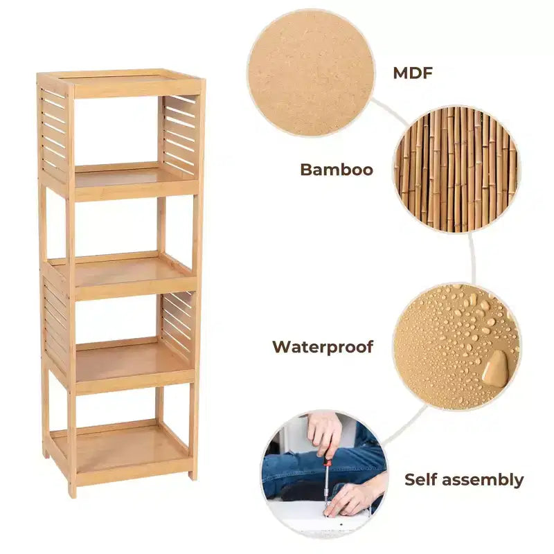 Étagère de rangement ouverte en bois à la française avec design ventilé, naturelle - Collection Trinidad