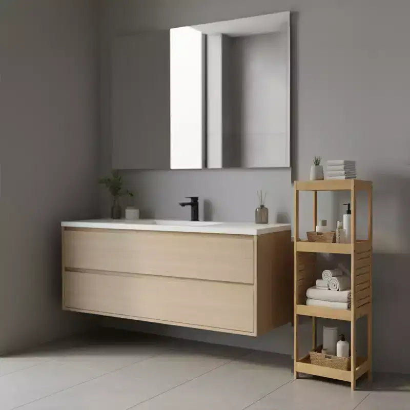 Étagère de rangement ouverte en bois à la française avec design ventilé, naturelle - Collection Trinidad