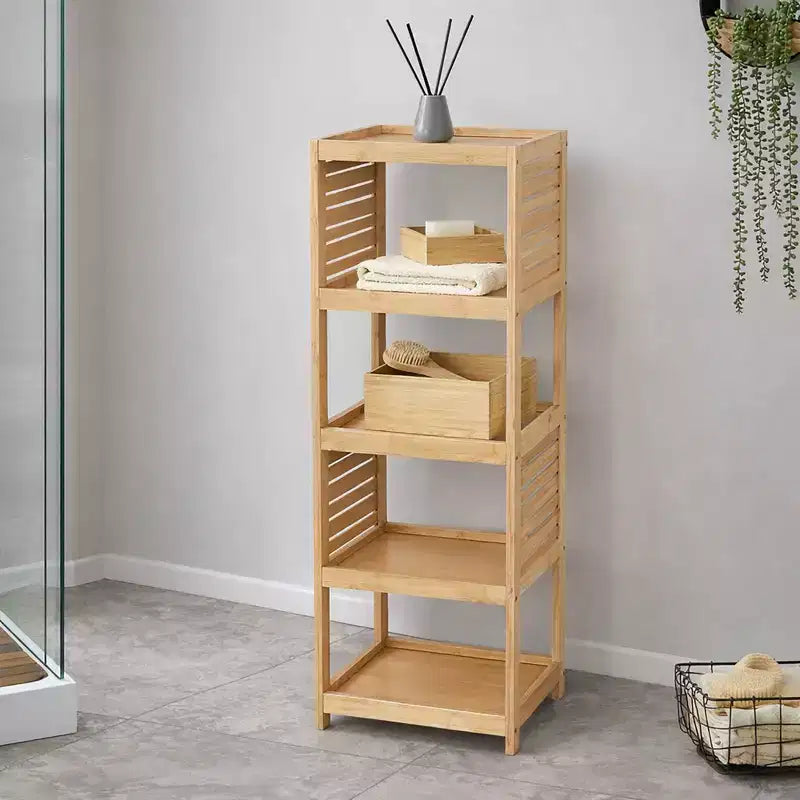 Étagère de rangement ouverte en bois à la française avec design ventilé, naturelle - Collection Trinidad