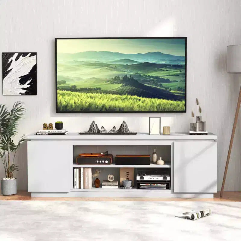 Meuble TV avec cheminée électrique pour téléviseurs jusqu'à 80 pouces, 3 étagères réglables, Noir/Blanc