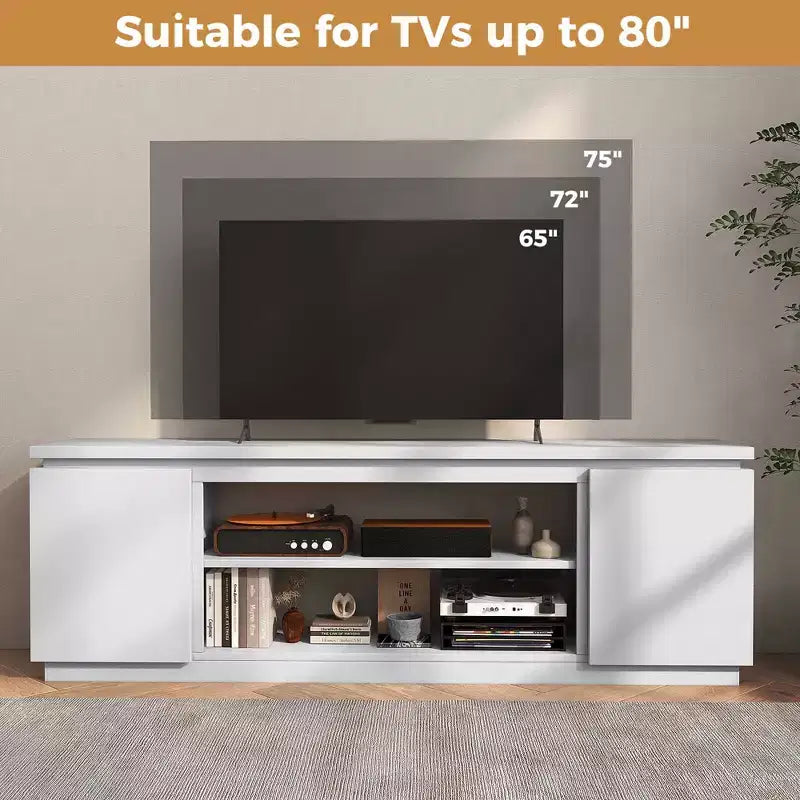 Meuble TV avec cheminée électrique pour téléviseurs jusqu'à 80 pouces, 3 étagères réglables, Noir/Blanc
