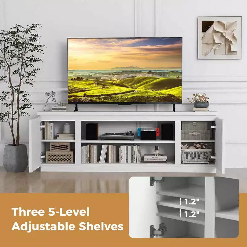 Meuble TV avec cheminée électrique pour téléviseurs jusqu'à 80 pouces, 3 étagères réglables, Noir/Blanc