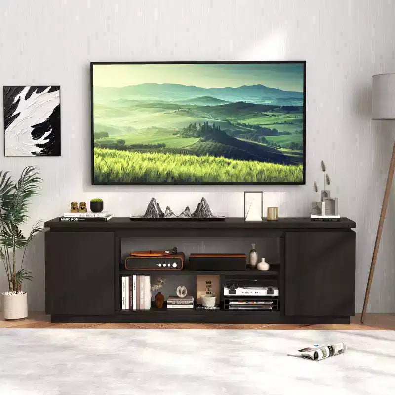 Meuble TV avec cheminée électrique pour téléviseurs jusqu'à 80 pouces, 3 étagères réglables, Noir/Blanc