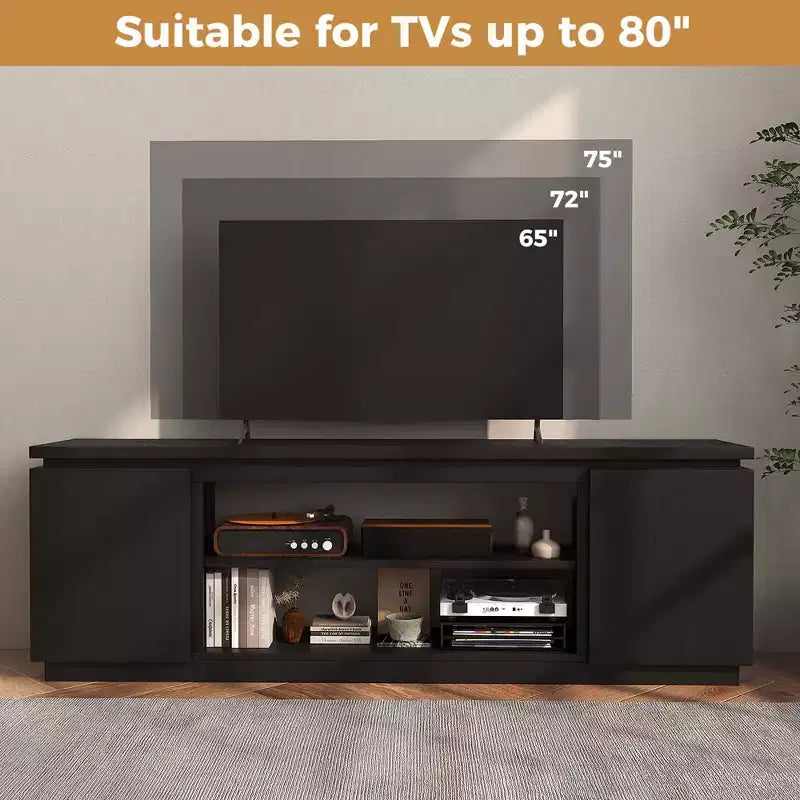 Meuble TV avec cheminée électrique pour téléviseurs jusqu'à 80 pouces, 3 étagères réglables, Noir/Blanc
