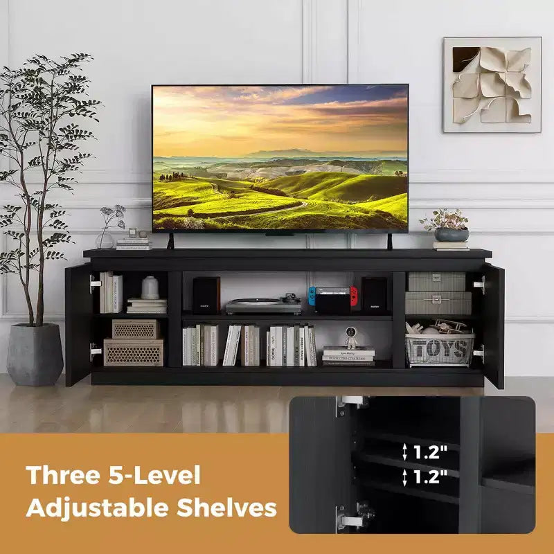 Meuble TV avec cheminée électrique pour téléviseurs jusqu'à 80 pouces, 3 étagères réglables, Noir/Blanc