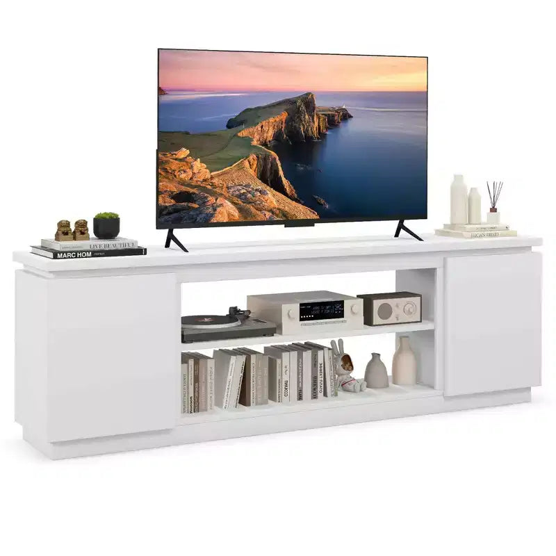 Meuble TV avec cheminée électrique pour téléviseurs jusqu'à 80 pouces, 3 étagères réglables, Noir/Blanc