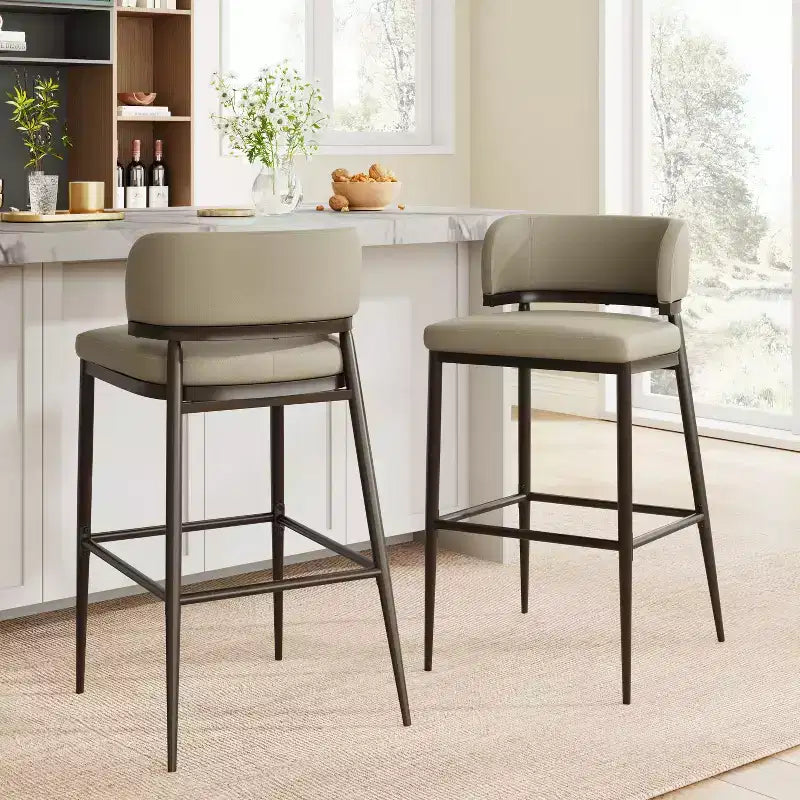 Tabouret de bar industriel en métal et similicuir (Lot de 2)