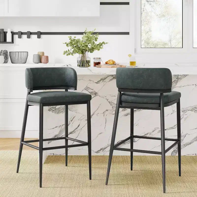 Tabouret de bar industriel en métal et similicuir (Lot de 2)
