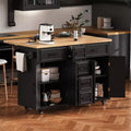56.5 Rustic Kitchen Island with Power Outlet - Rolling Cart w/ Drop Leaf, 4 Doors & 5 Drawers, Adjustable Shelves & Wheels