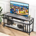 65 TV Stand for Up to 75 TVs, Grey Entertainment Center with Open Storage Shelves and Quadruple-Tube Support