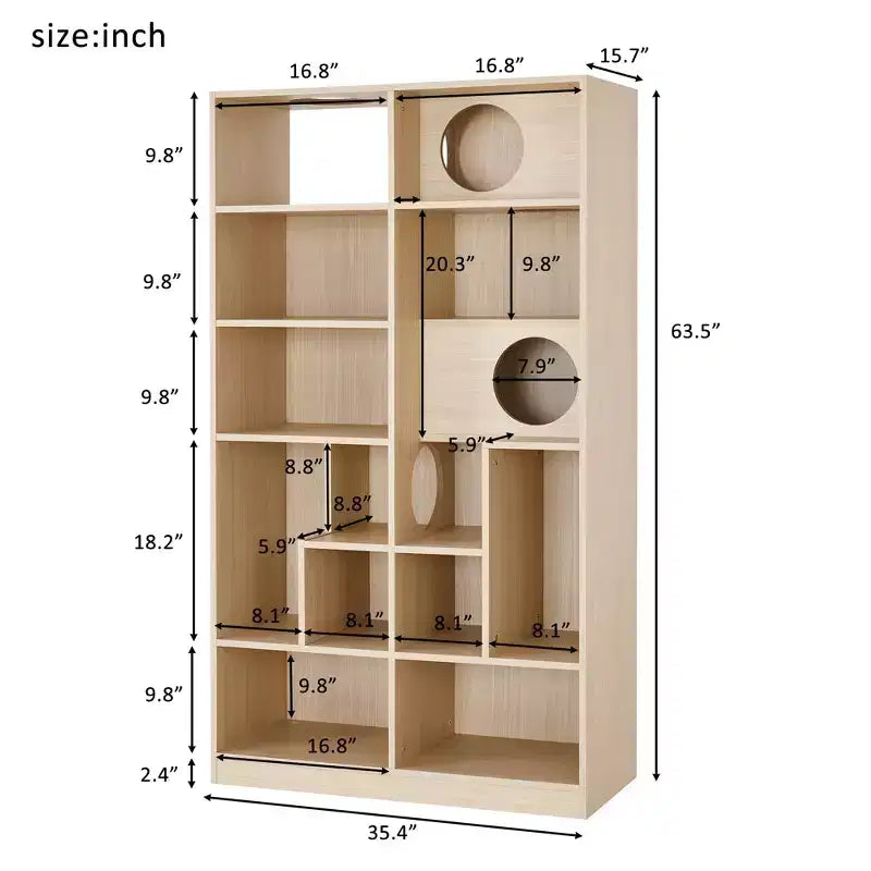 Bibliothèque de 161,3 cm de haut avec rangement, arbre à chat de style meuble, arbre à chat autoportant, étagère ouverte multifonctionnelle pour salon à la maison