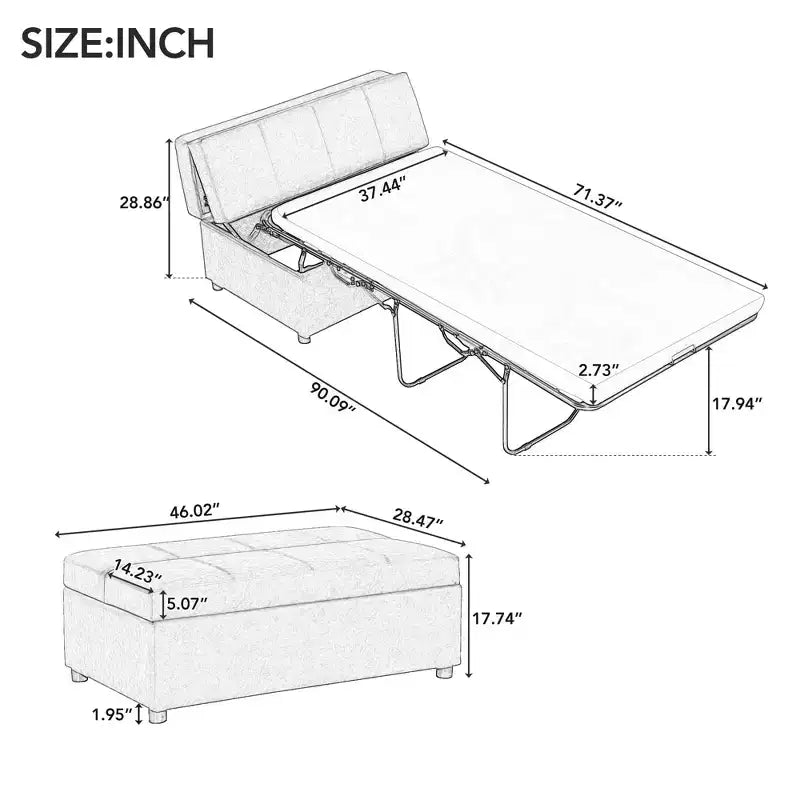 Lit Ottoman Convertible une place avec Matelas - Lit d'appoint peu encombrant pour Salon et Appartement
