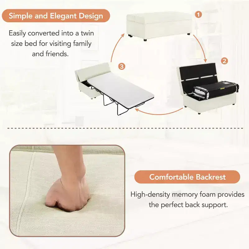Lit Ottoman Convertible une place avec Matelas - Lit d'appoint peu encombrant pour Salon et Appartement