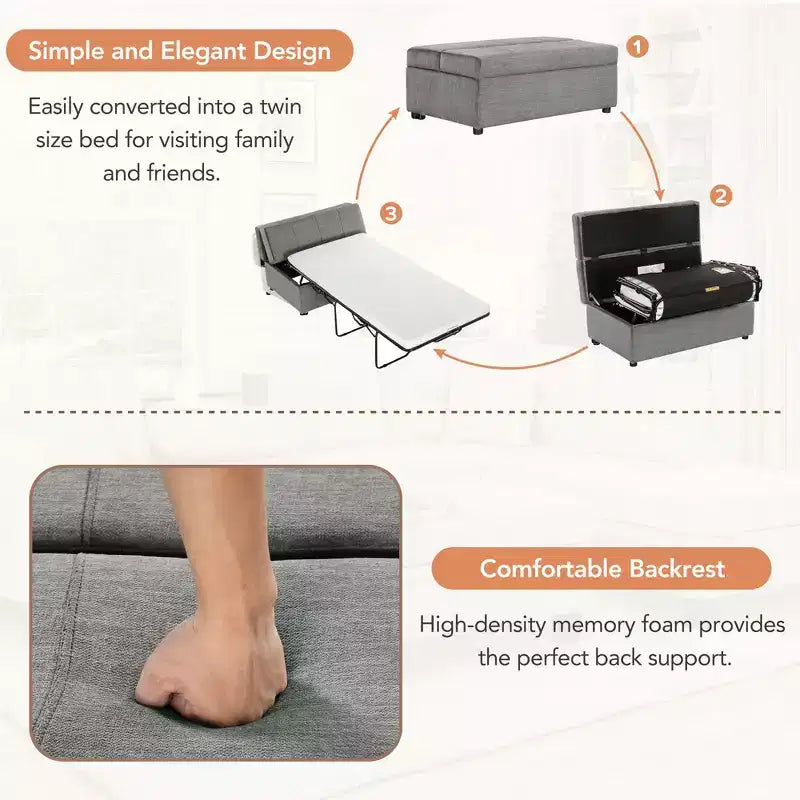 Lit Ottoman Convertible une place avec Matelas - Lit d'appoint peu encombrant pour Salon et Appartement