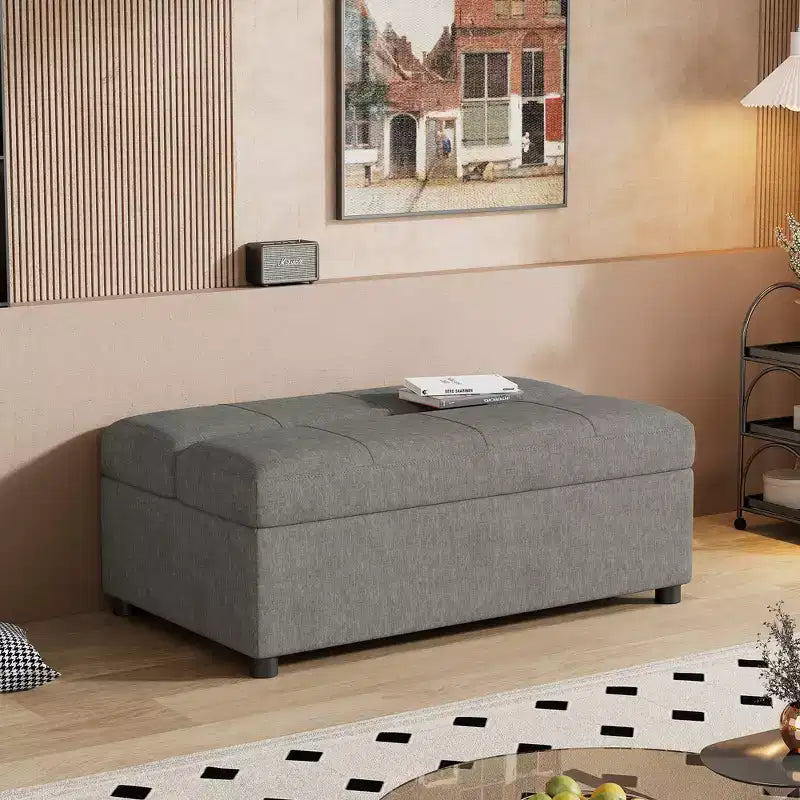 Twin Size Convertible Ottoman Sleeper Bed with Mattress - Space-Saving Guest Bed for Living Room & Apartment