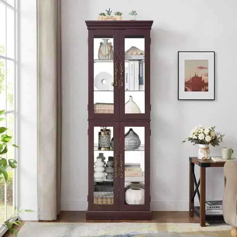 Vatros Lighted Glass Curio Display Cabinet Display Cabinet Glass Storage Cabinet