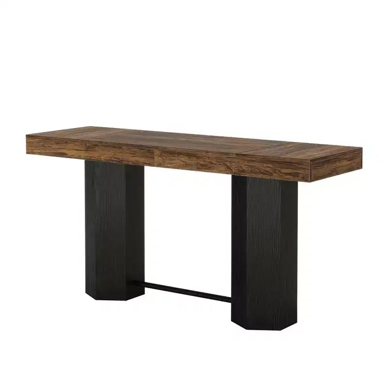 Table de bar industrielle de 180 cm de hauteur, plateau en MDF aspect noyer, table de bar pour 4 à 6 personnes avec base hexagonale, capacité de 136 kg