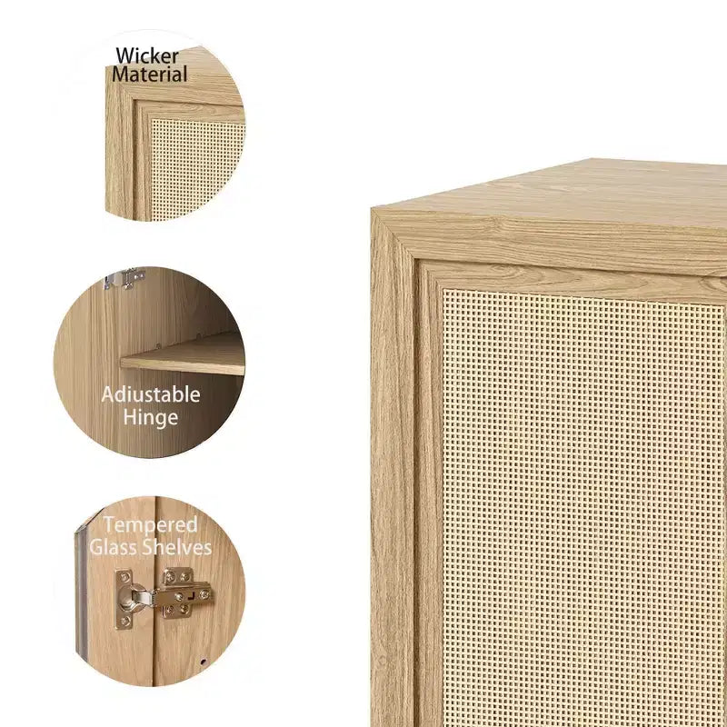 Meuble de rangement décoratif à 6 étages en grain de bois noir 62 avec porte en osier