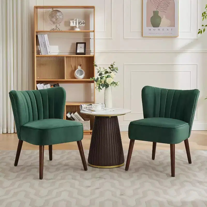 Fauteuil d'appoint moderne en velours sans accoudoirs, capacité de 136 kg avec pieds en bois pour salon, chambre et bureau (noir/vert/beige)