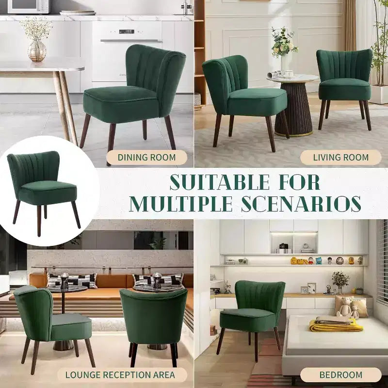 Fauteuil d'appoint moderne en velours sans accoudoirs, capacité de 136 kg avec pieds en bois pour salon, chambre et bureau (noir/vert/beige)