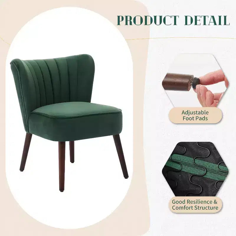 Fauteuil d'appoint moderne en velours sans accoudoirs, capacité de 136 kg avec pieds en bois pour salon, chambre et bureau (noir/vert/beige)