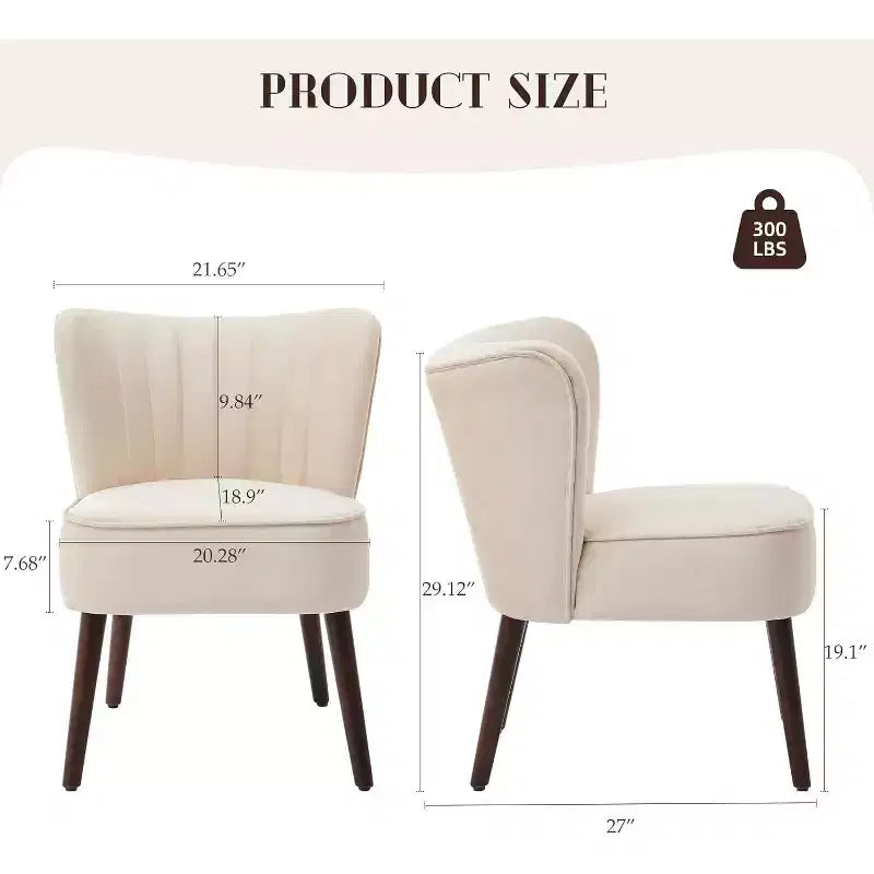 Fauteuil d'appoint moderne en velours sans accoudoirs, capacité de 136 kg avec pieds en bois pour salon, chambre et bureau (noir/vert/beige)