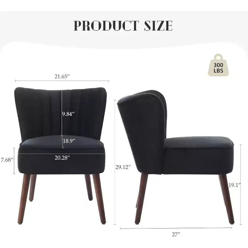 Fauteuil d'appoint moderne en velours sans accoudoirs, capacité de 136 kg avec pieds en bois pour salon, chambre et bureau (noir/vert/beige)