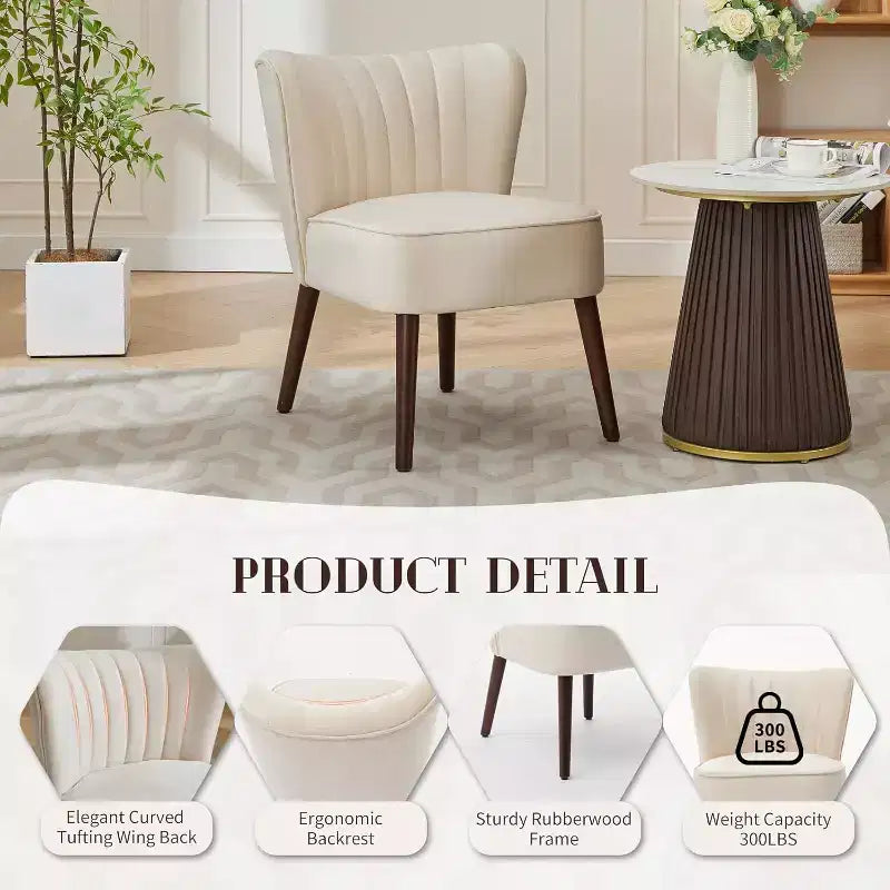 Fauteuil d'appoint moderne en velours sans accoudoirs, capacité de 136 kg avec pieds en bois pour salon, chambre et bureau (noir/vert/beige)