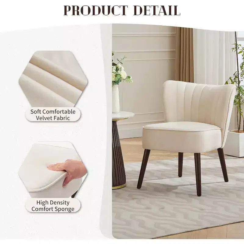 Fauteuil d'appoint moderne en velours sans accoudoirs, capacité de 136 kg avec pieds en bois pour salon, chambre et bureau (noir/vert/beige)