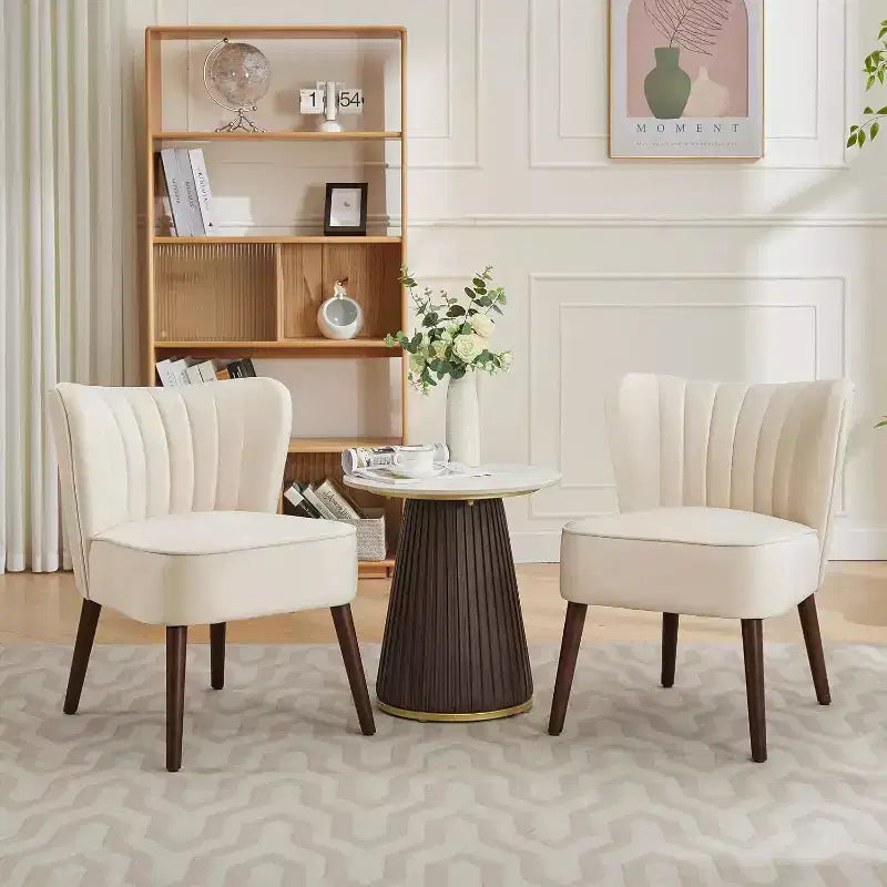 Fauteuil d'appoint moderne en velours sans accoudoirs, capacité de 136 kg avec pieds en bois pour salon, chambre et bureau (noir/vert/beige)