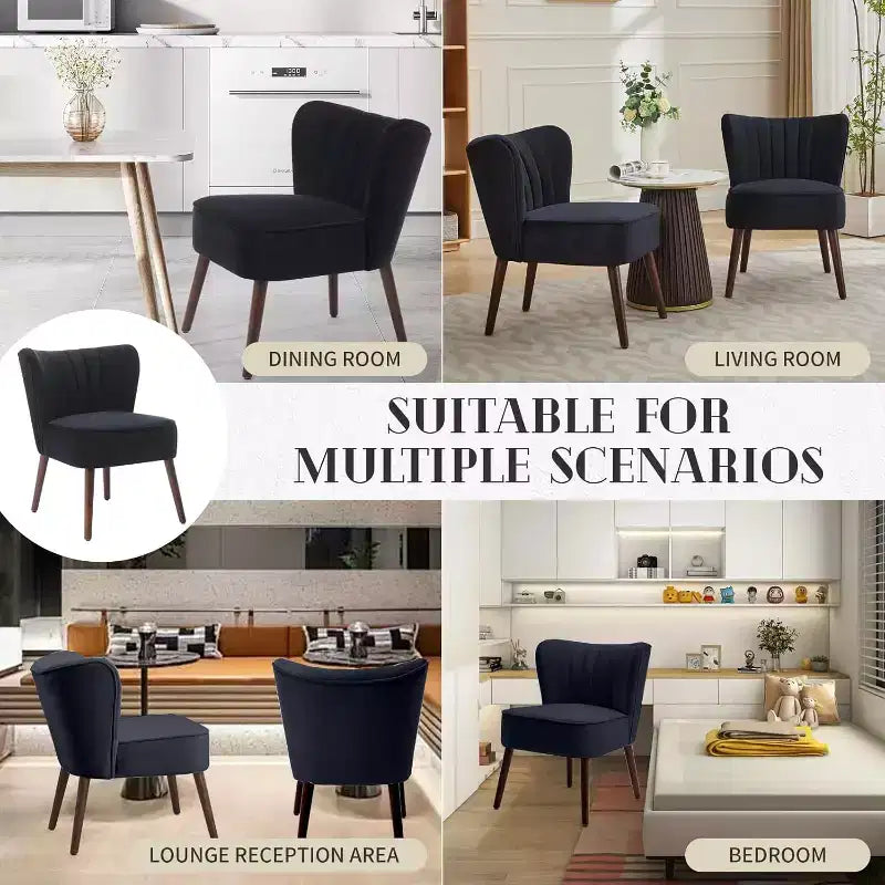 Fauteuil d'appoint moderne en velours sans accoudoirs, capacité de 136 kg avec pieds en bois pour salon, chambre et bureau (noir/vert/beige)