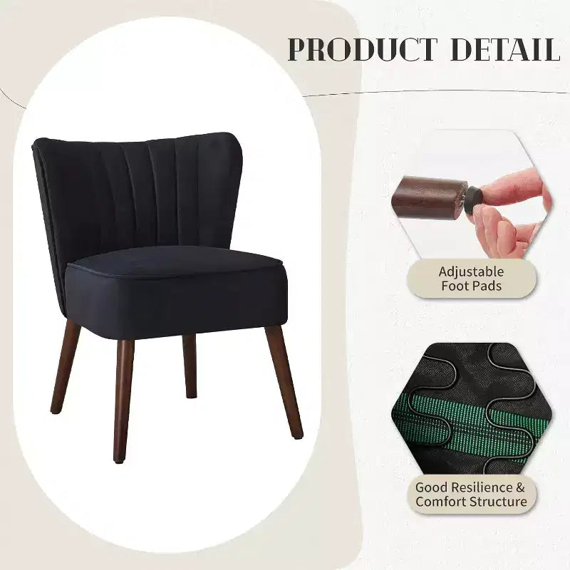 Fauteuil d'appoint moderne en velours sans accoudoirs, capacité de 136 kg avec pieds en bois pour salon, chambre et bureau (noir/vert/beige)