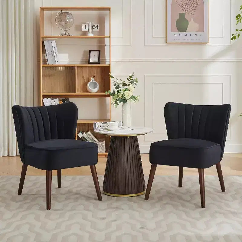 Fauteuil d'appoint moderne en velours sans accoudoirs, capacité de 136 kg avec pieds en bois pour salon, chambre et bureau (noir/vert/beige)