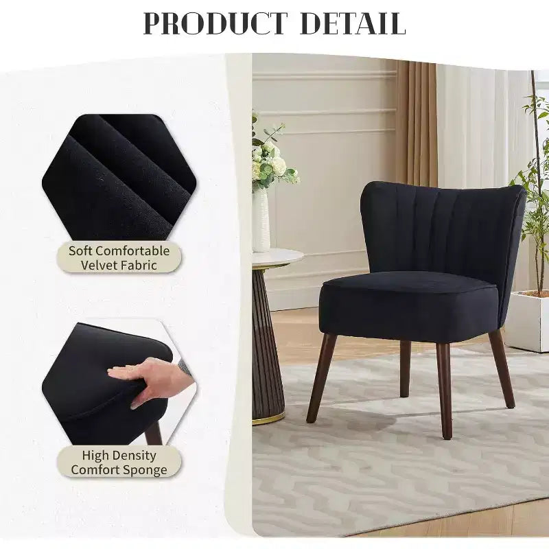 Fauteuil d'appoint moderne en velours sans accoudoirs, capacité de 136 kg avec pieds en bois pour salon, chambre et bureau (noir/vert/beige)
