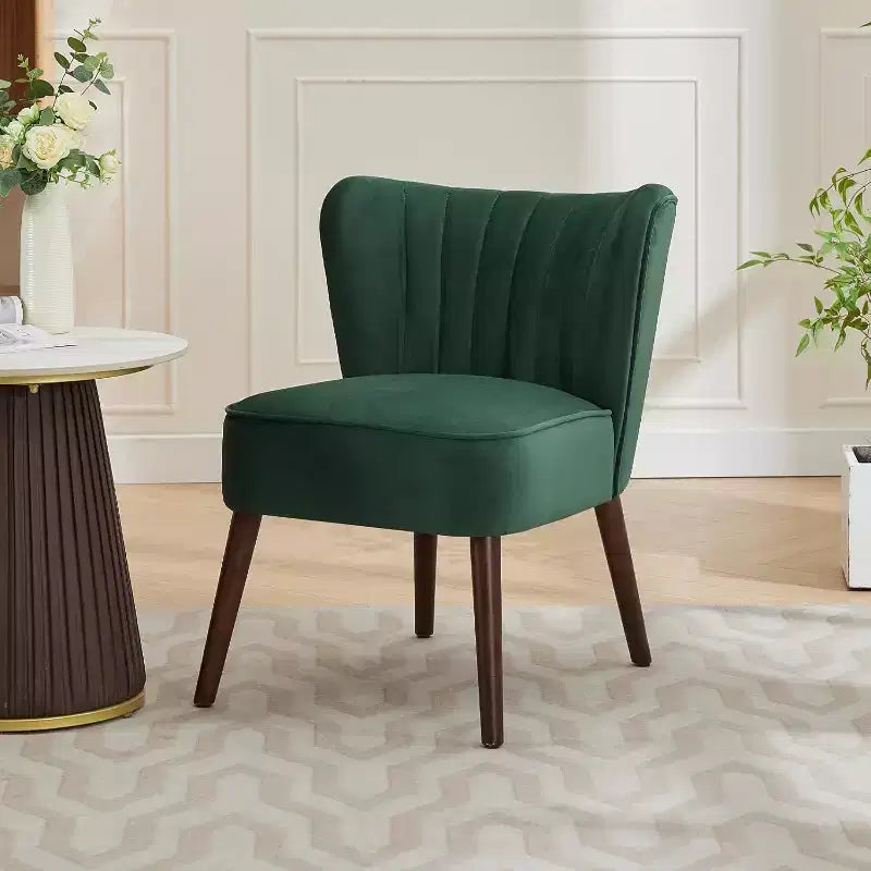 Fauteuil d'appoint moderne en velours sans accoudoirs, capacité de 136 kg avec pieds en bois pour salon, chambre et bureau (noir/vert/beige)