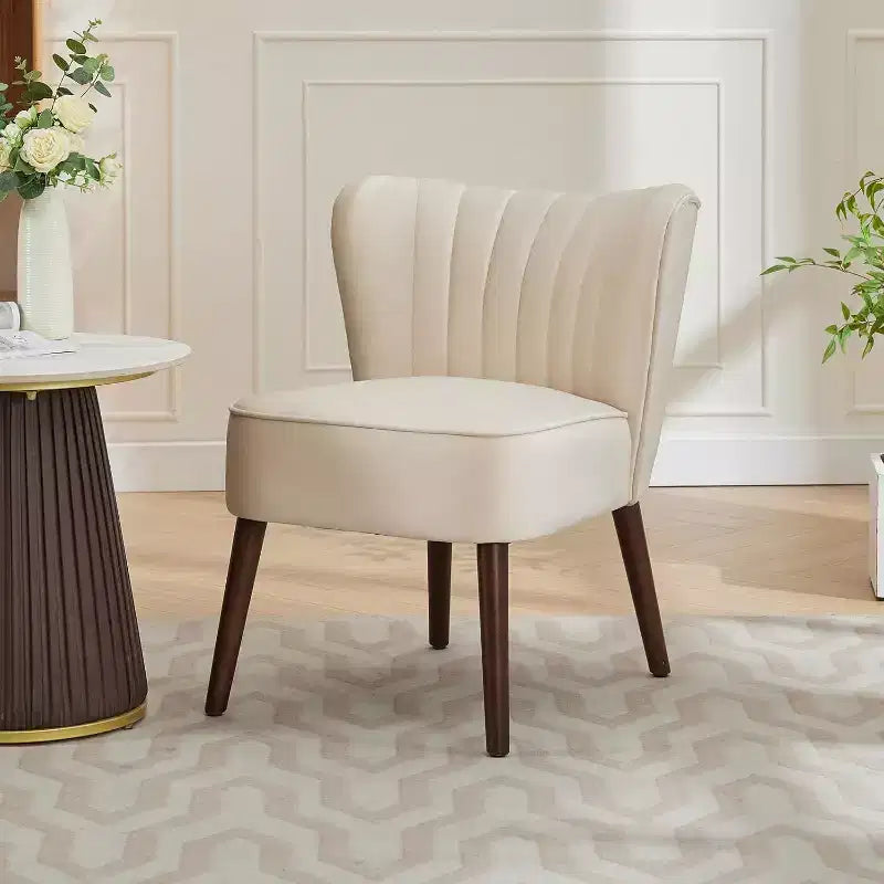 Fauteuil d'appoint moderne en velours sans accoudoirs, capacité de 136 kg avec pieds en bois pour salon, chambre et bureau (noir/vert/beige)