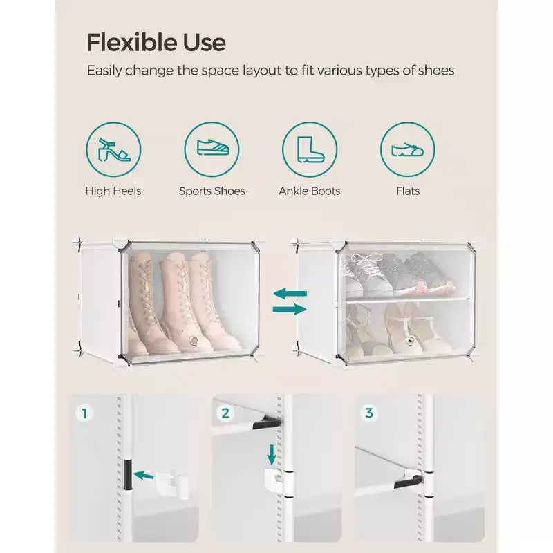 Étagère à chaussures réglable à 4 niveaux, rangement peu encombrant pouvant contenir 16 paires, blanc