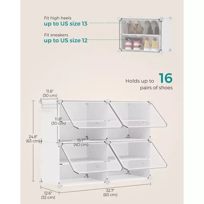 Étagère à chaussures réglable à 4 niveaux, rangement peu encombrant pouvant contenir 16 paires, blanc