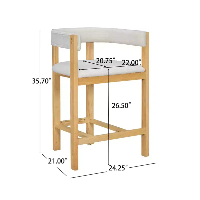 Tabouret de comptoir rembourré en bois d'hévéa à dossier ouvert (lot de 2)