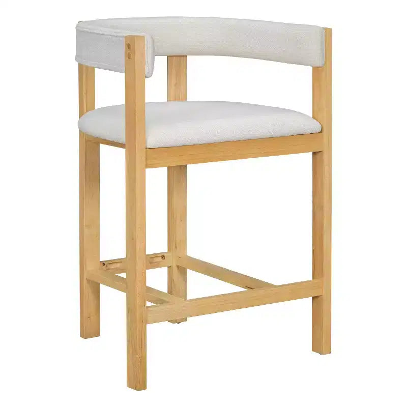 Tabouret de comptoir rembourré en bois d'hévéa à dossier ouvert (lot de 2)