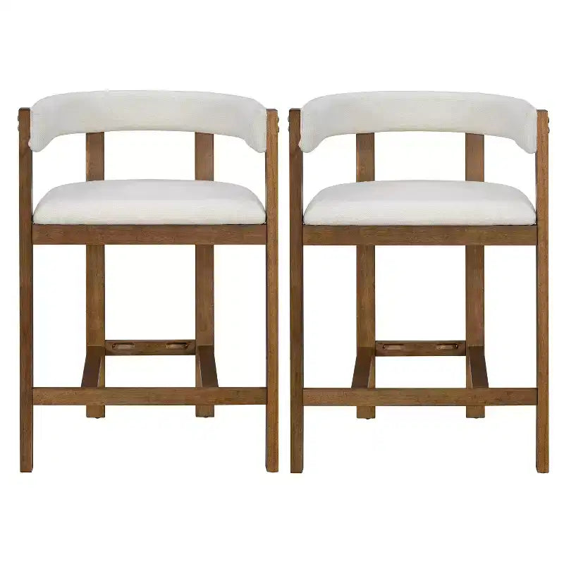 Tabouret de comptoir rembourré en bois d'hévéa à dossier ouvert (lot de 2)