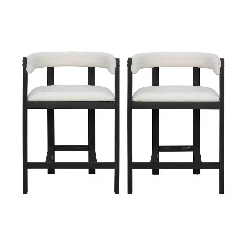 Tabouret de comptoir rembourré en bois d'hévéa à dossier ouvert (lot de 2)