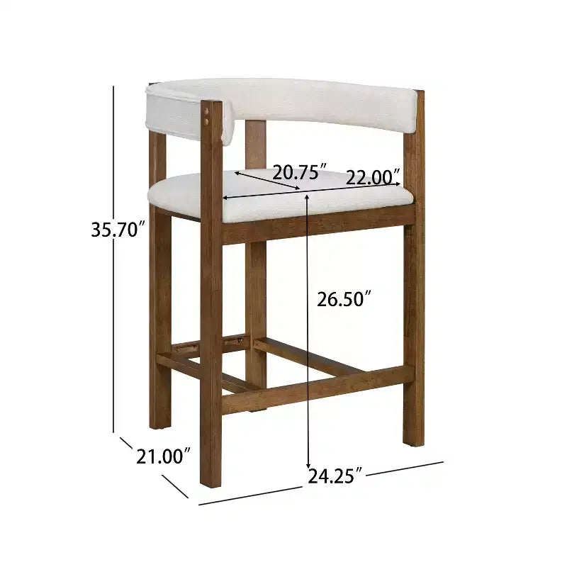 Tabouret de comptoir rembourré en bois d'hévéa à dossier ouvert (lot de 2)