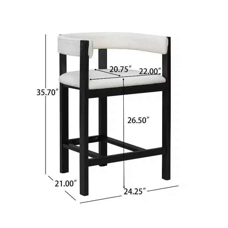 Tabouret de comptoir rembourré en bois d'hévéa à dossier ouvert (lot de 2)
