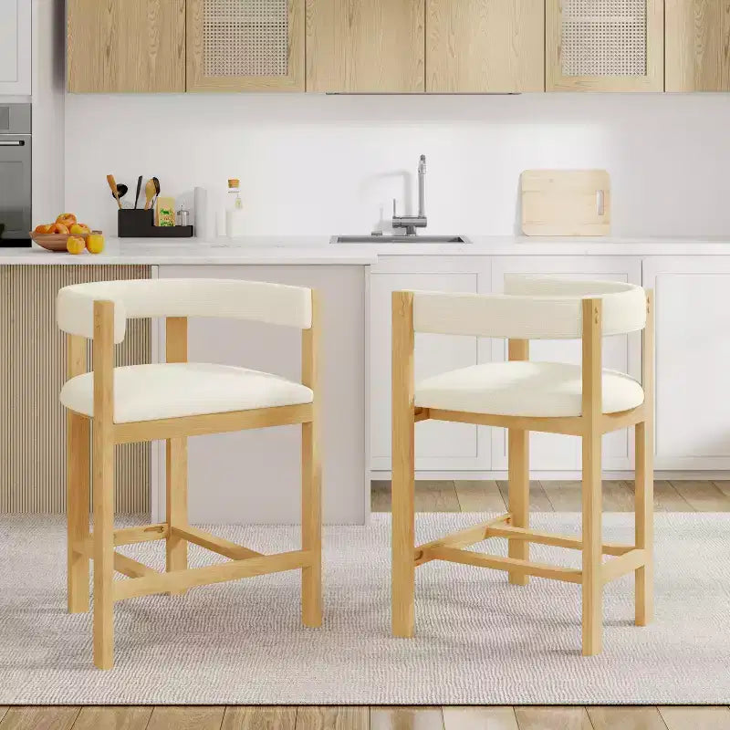 Tabouret de comptoir rembourré en bois d'hévéa à dossier ouvert (lot de 2)