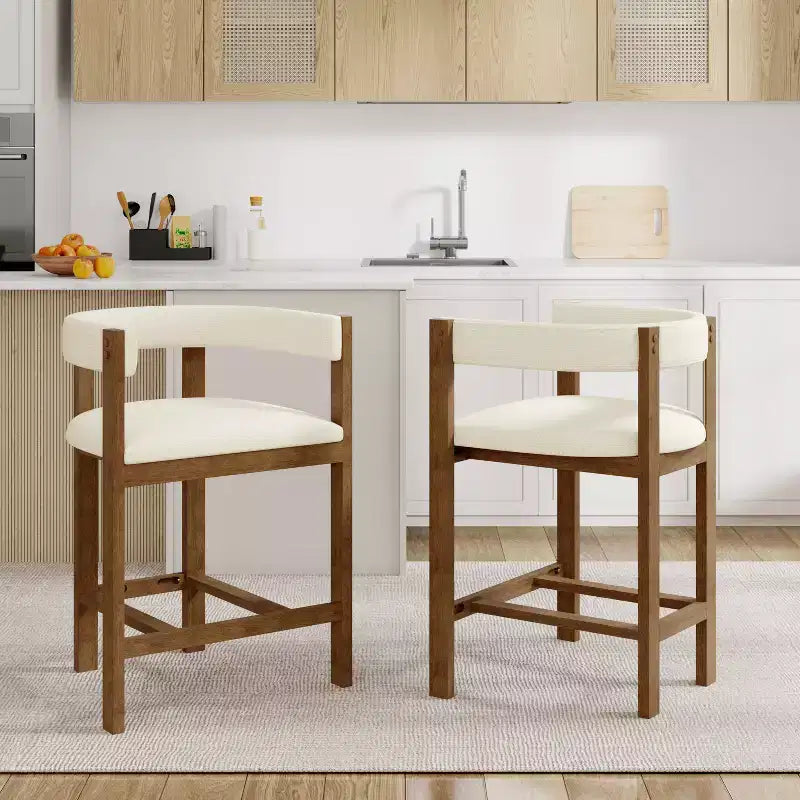 Tabouret de comptoir rembourré en bois d'hévéa à dossier ouvert (lot de 2)